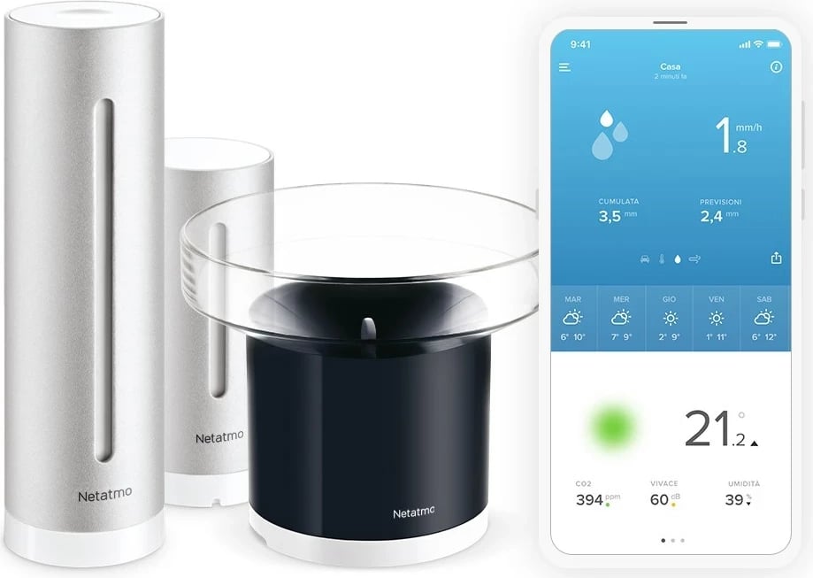 Stacion moti Netatmo Smart Home me matës shiu, Argjendtë