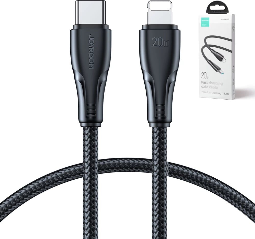 Kabllo USB-C në Lightning, Joyroom, Surpass Series A11 S-CL020A11B, 1.2 m, 20 W, USB 2.0 480 Mbps, gërshet najloni, e zezë Kabllo USB-C në Lightning, Joyroom, Surpass Series A11 S-CL020A11B, 1.2 m, 20 W, USB 2.0 480 Mbps, gërshet najloni, e zezë
