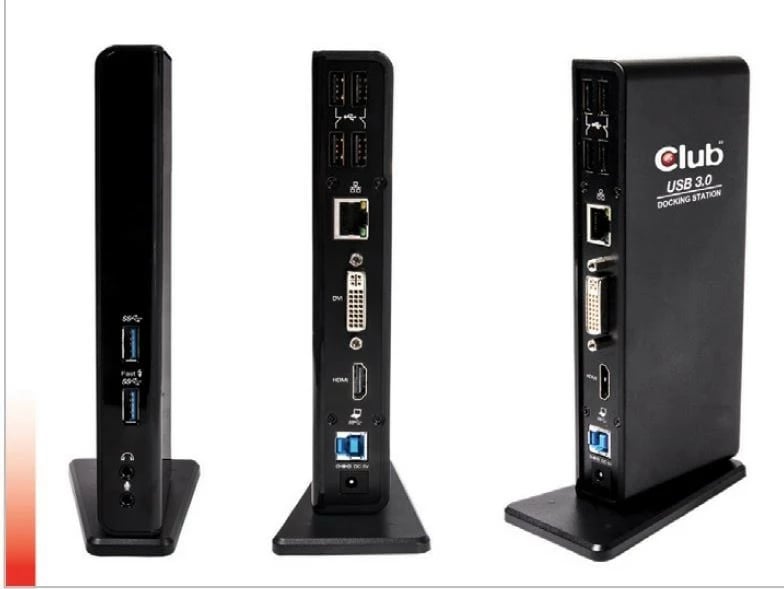 Docking station Club3D USB 3.0, 4xUSB2, 2xUSB3, HDMI, DVI, e zezë