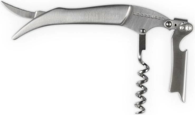 Tirbuson kamarieri, Le Creuset, WT-100 WT100, çelik inoks, mekanizëm hapjeje një-hapëshe me prerëse folie dhe hapëse shishe, dorezë ergonomike, e zezë