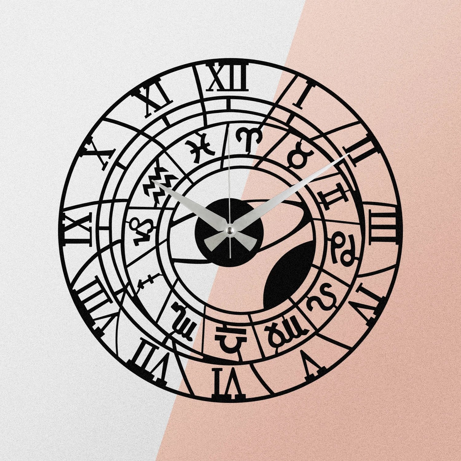 Orë muri dekorative prej metali, Wallity Enzoclock - S025, e zezë, 48x48cm