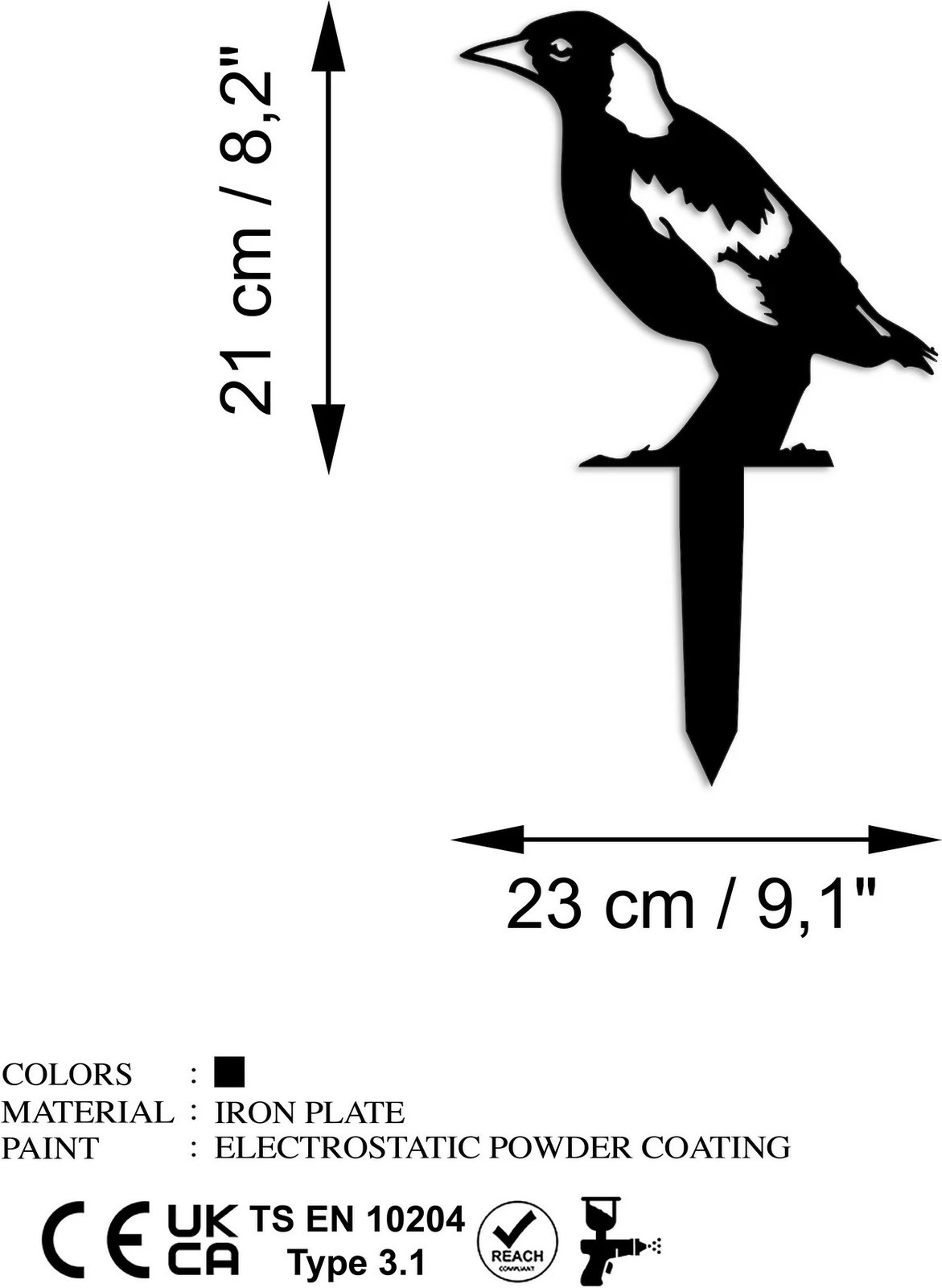 Objekt dekorativ për kopsht, Aberto Design, zog, ngjyrë e zezë, 37x23cm