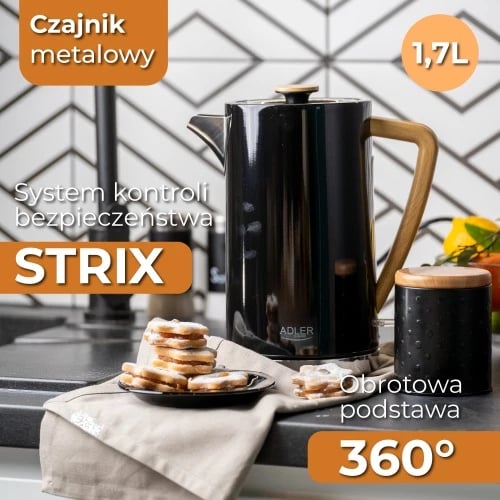 Çajnik elektrik, Adler AD 1347, 1.7 L, STRIX, 1850-2200W, inox, i zi