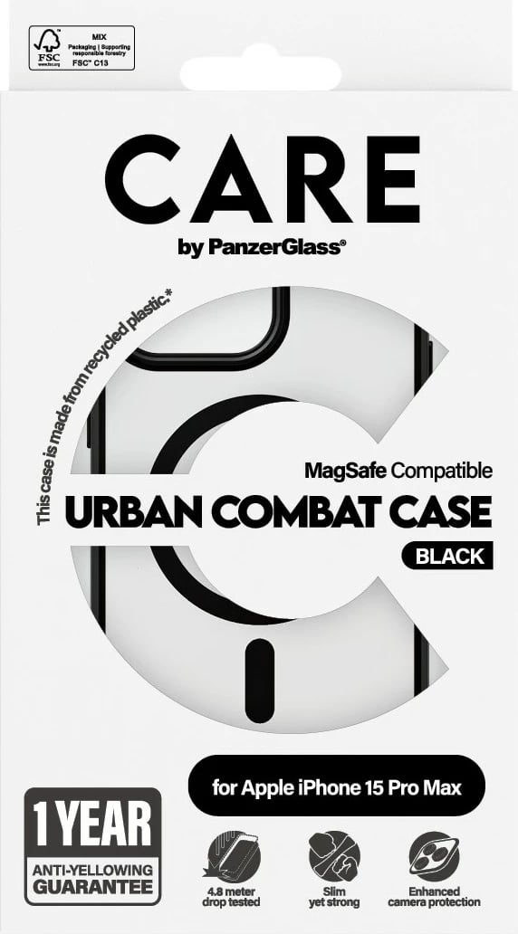 Mbështjellës PanzerGlass CARE Case Flagship MagSafe për iPhone 15 Pro Max, transparent/zi