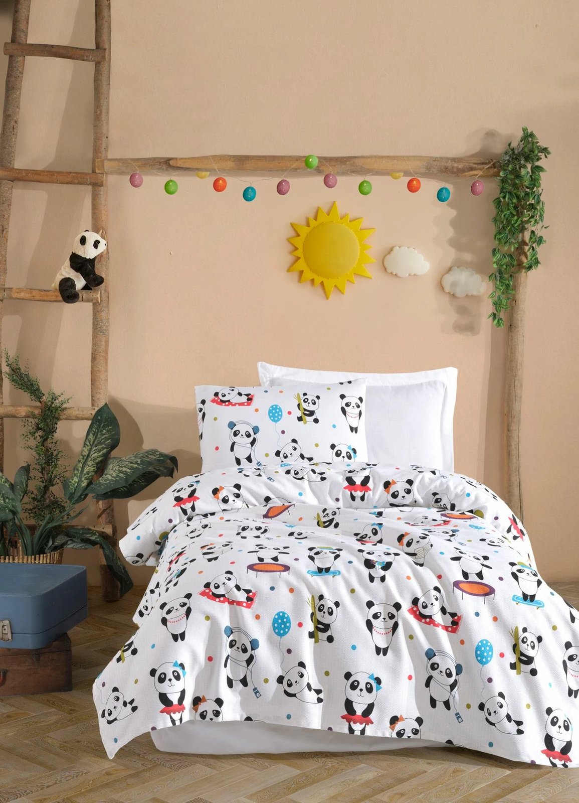 Set piké me jastëk, LovePandas, ngjyrë e bardhë, një copë