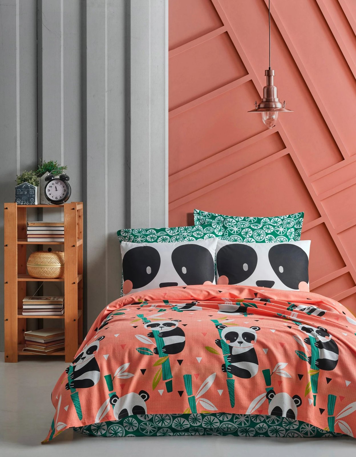 Set mbulesë për krevat Super King, pambuk 100%, panda, rozë, gjelbër, zi, bardhë, 260x220cm