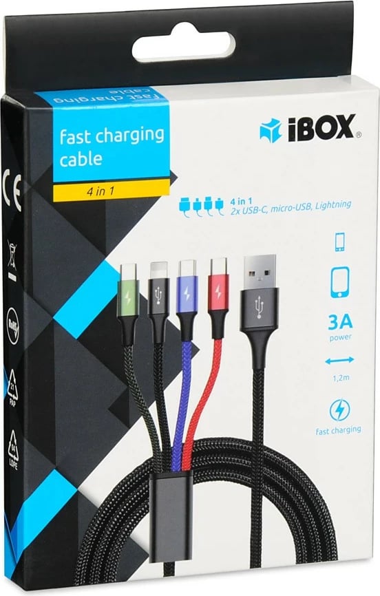 Kabllo USB 4-në-1 iBOX IKUM4W1CLR, 1.2m, e zezë Kabllo USB 4-në-1 iBOX IKUM4W1CLR, 1.2m, e zezë