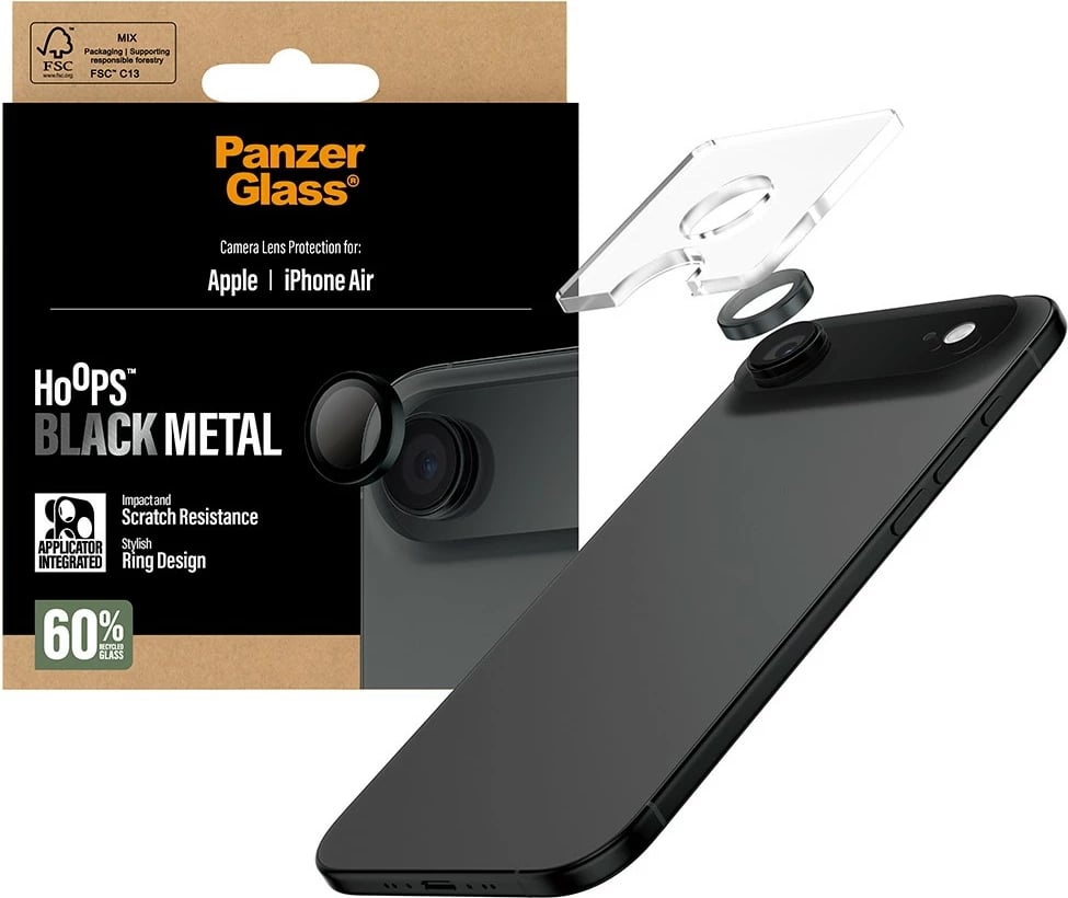 Mbrojtës kamerë PanzerGlass Hoops për iPhone Air, e zezë