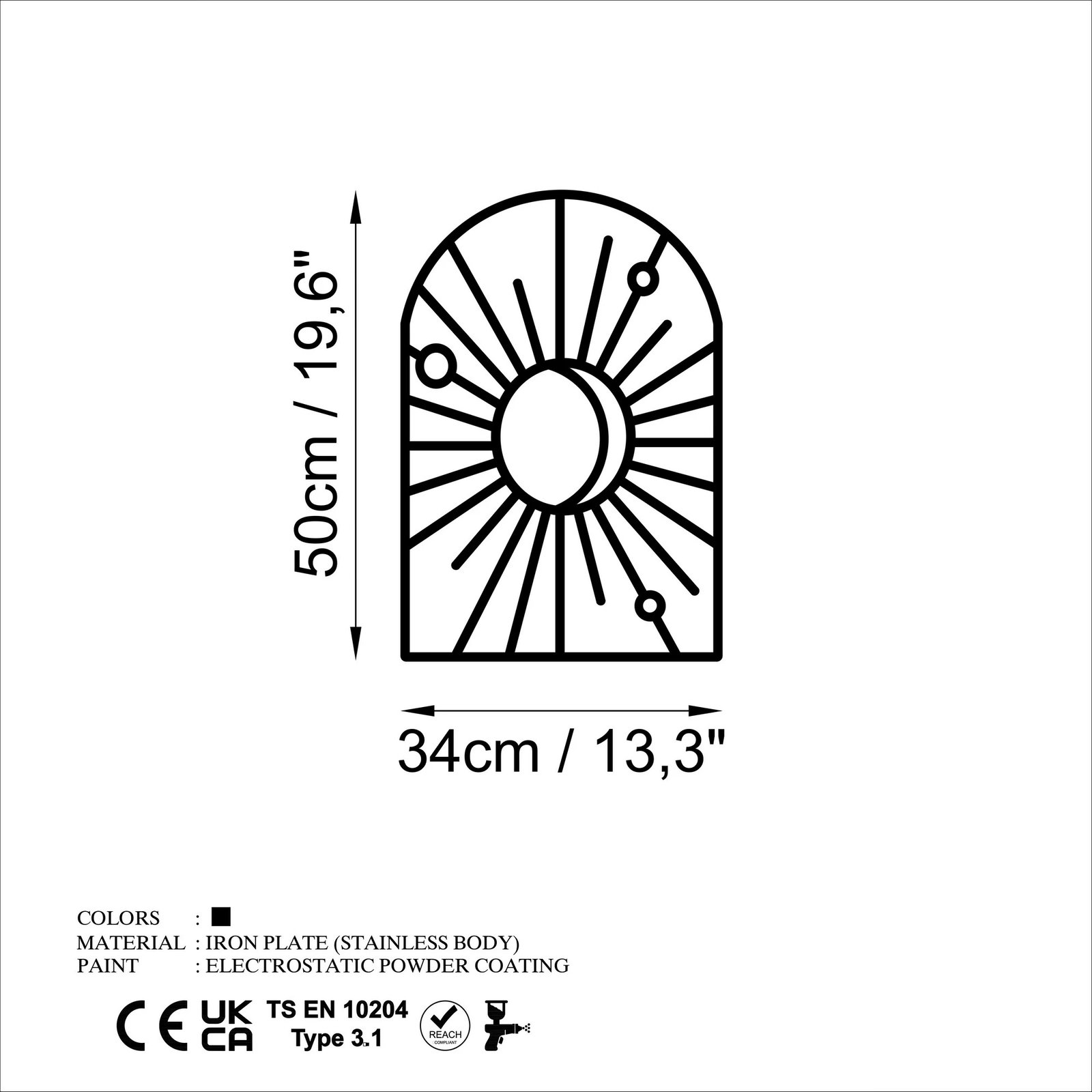 Aksesor dekorativ metalik për mur, dritare dhe hënë, Wallity, M