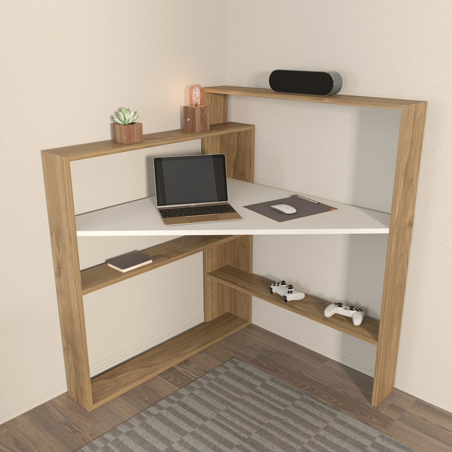 Tavolinë pune për studim Skye Decor, Kelly, ngjyrë arre dhe e bardhë