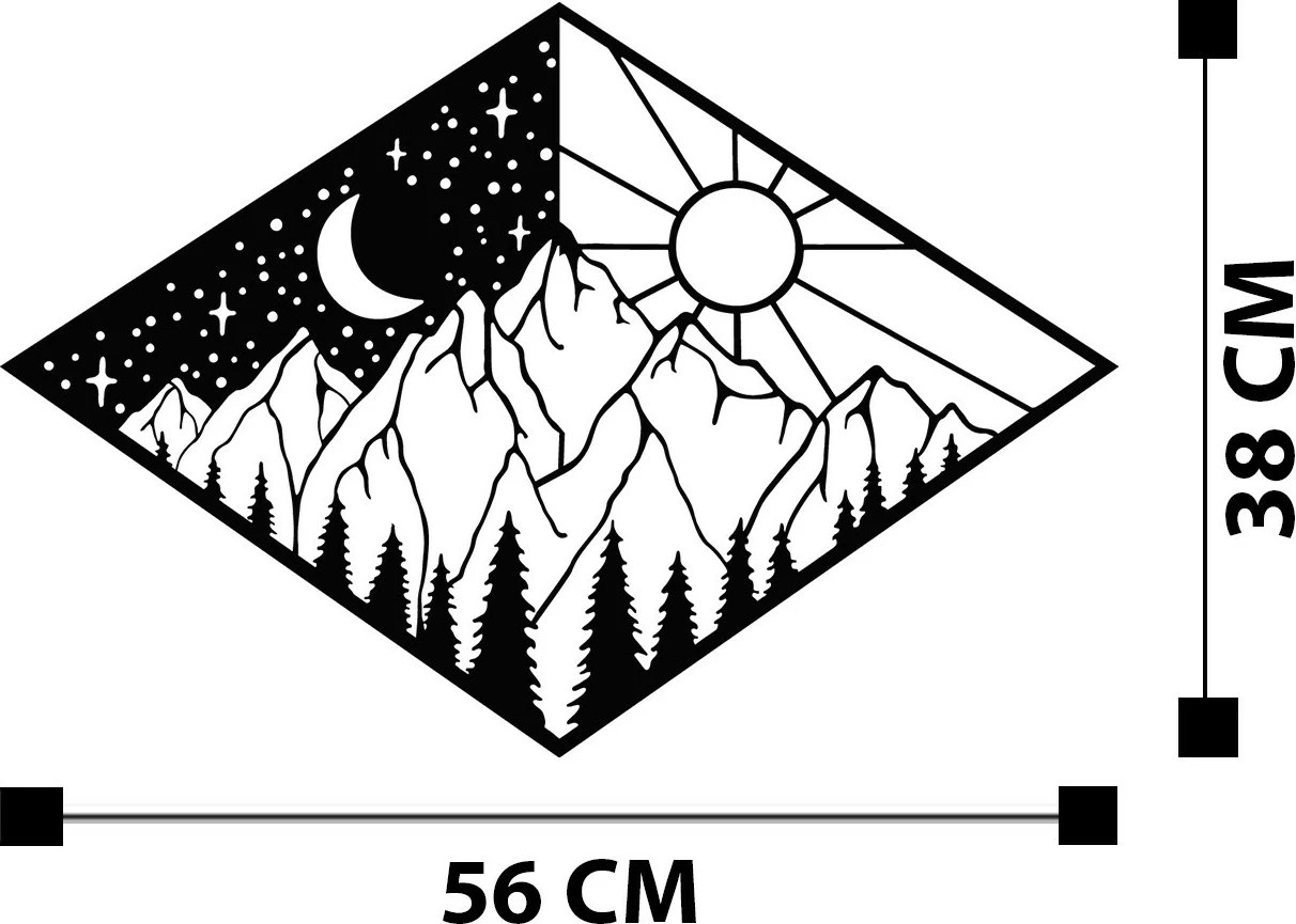 Aksesor dekorativ metalik për mur, Wallity Suveyda, ngjyrë e zezë, 56x38cm