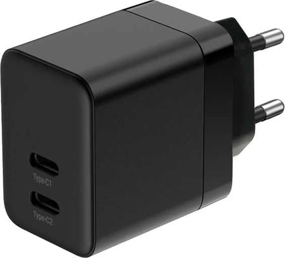 adapter karikues muri GaN, CRONG, CRG-GNCC35-BLK, 35W PD 3.0 me PPS, 2x USB-C, e zezë