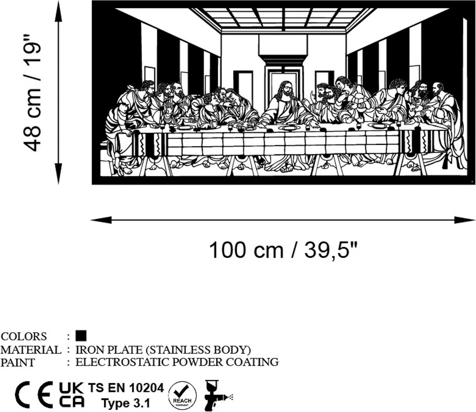 Aksesor dekorativ metalik për mur, Wallity, Davinci, ngjyrë e zezë, 100x48cm