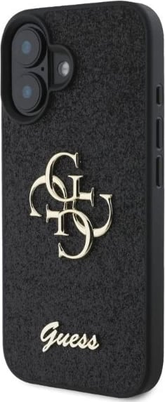 Mbështjellës Guess Fixed Glitter Big 4G për iPhone 16, i zi