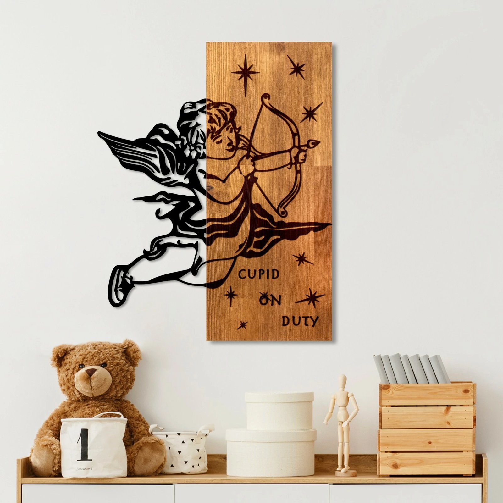 Aksesor dekorativ prej druri për mur, Wallity Eros 02, ngjyrë arre dhe e zezë, 47x58cm