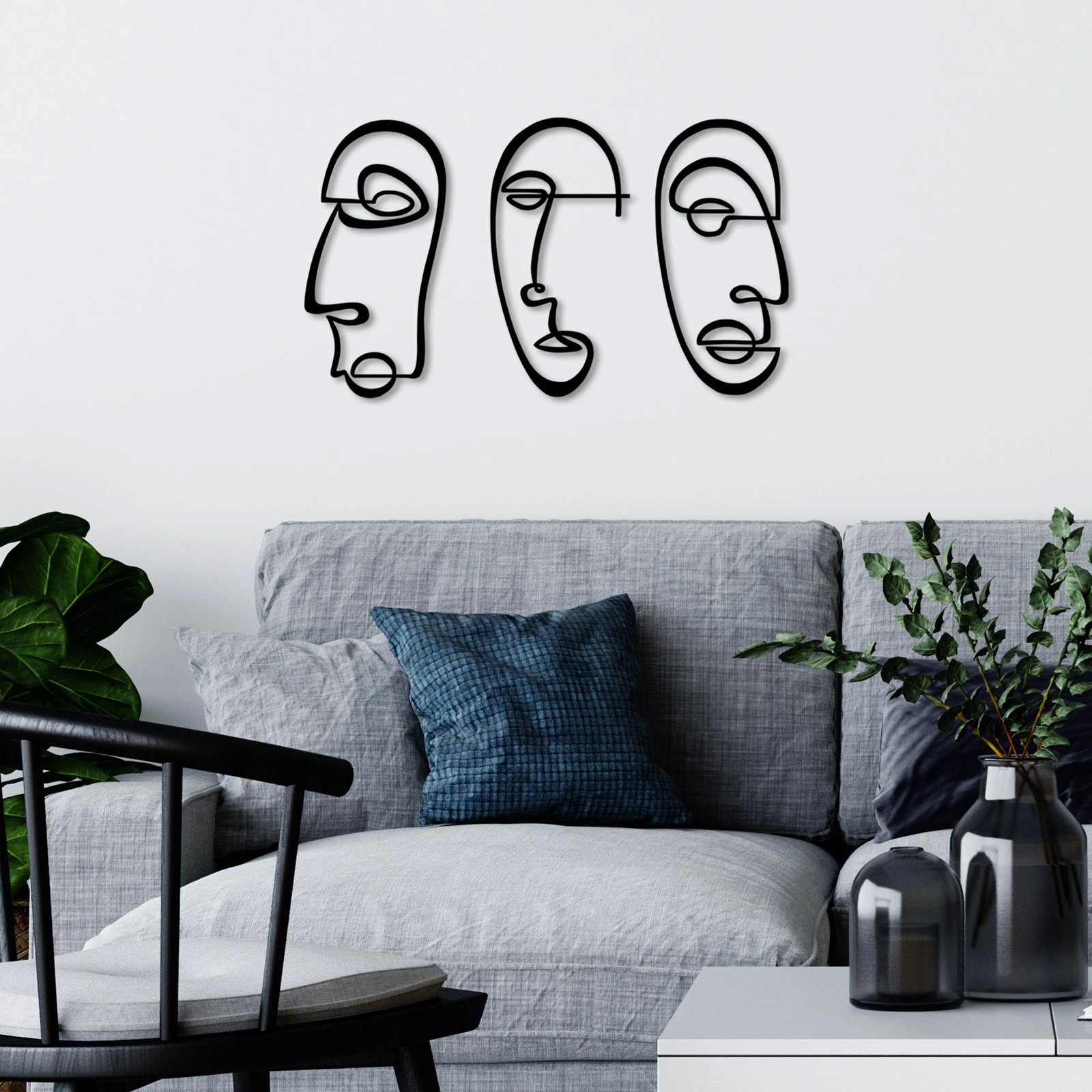 Aksesor dekorativ metalik për mur, Wallity, majtas-djathtas, 3 copë