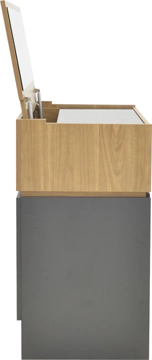 Tavolinë grimi Sonlen, ngjyrë gri e errët-dru arre i çelët, me pasqyrë dhe stol, 60x45x122cm