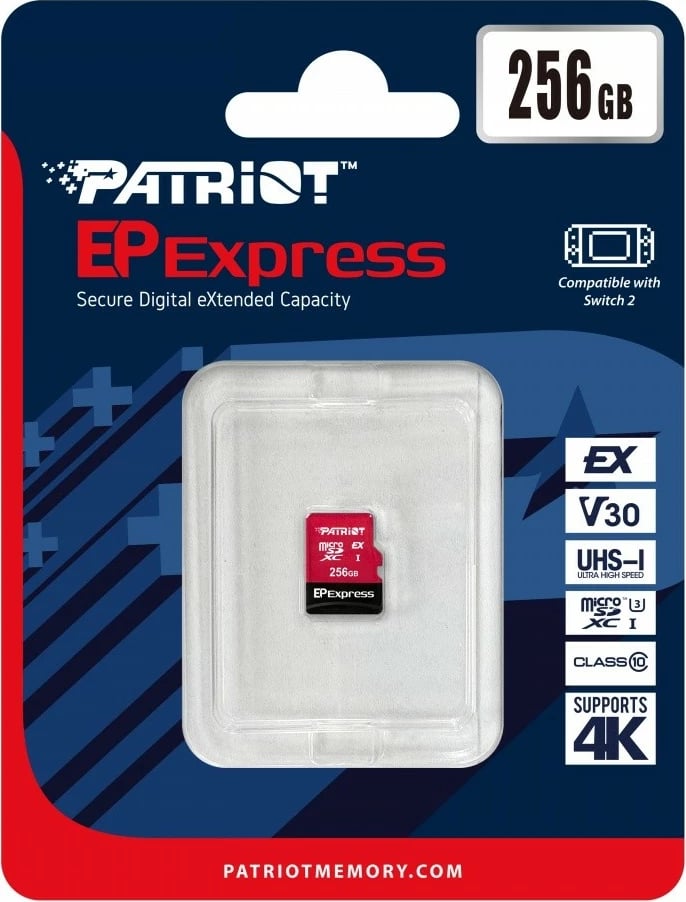 Kartelë memorie microSDXC Patriot EP Express 256GB, 800/600MB/s, e kuqe