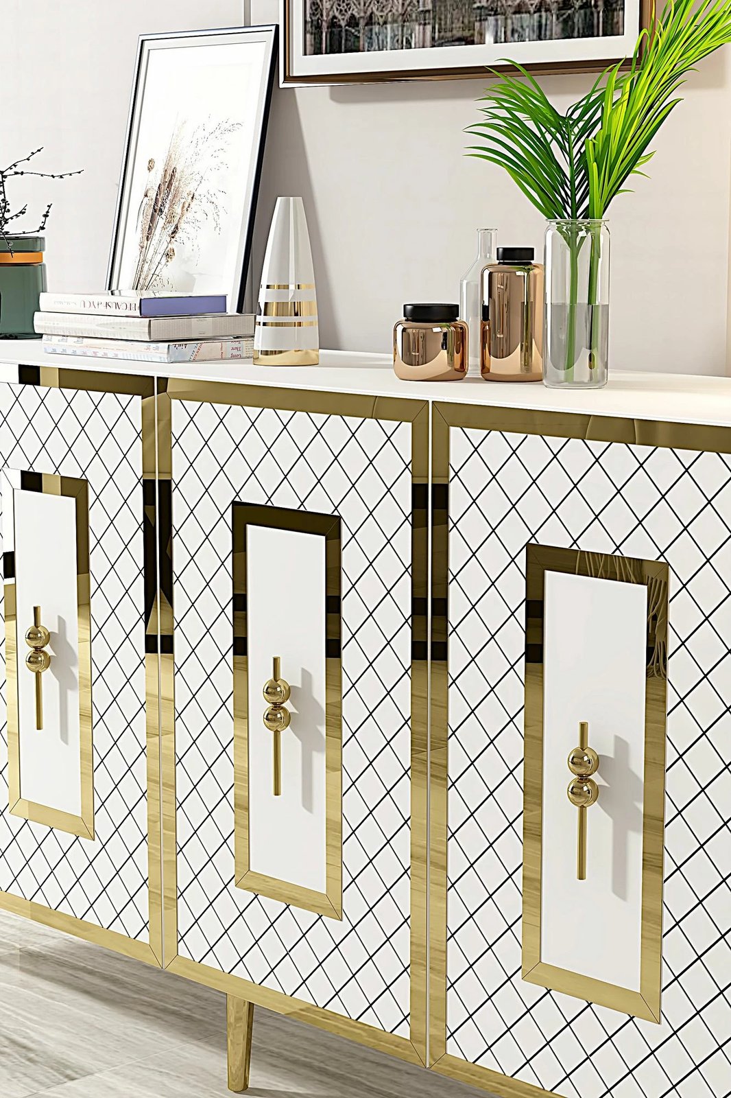 Konsolë Skye Decor, Puma 150, e bardhë dhe ari