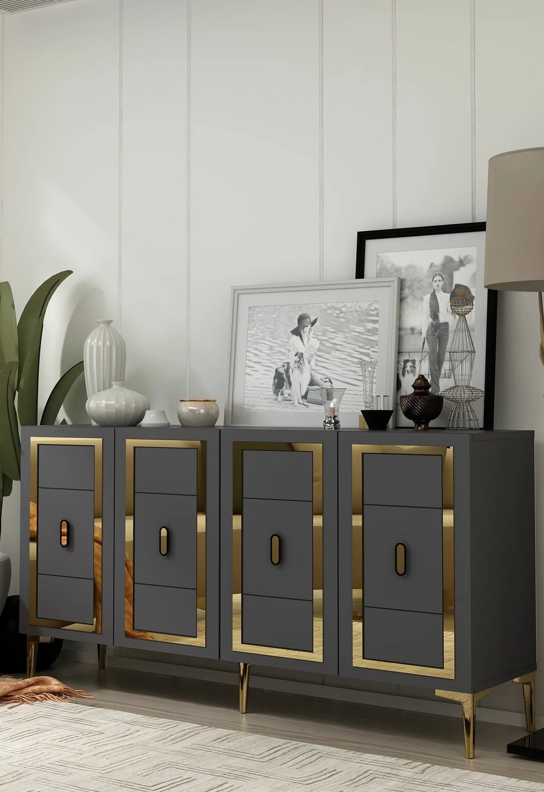 Konsol Skye Decor, ngjyrë antracit dhe ari, 150x75x35cm