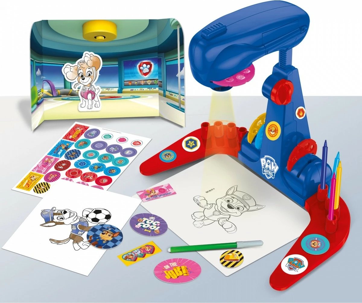 Projektor vizatimi Paw Patrol Lisciani, 32 imazhe, 8 markera, plastikë