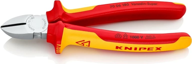 Knipex kërruse teli diagonale KP-7006180, 180mm, çelik krom-vanadium, dorezë plastike, portokalli/kuqe