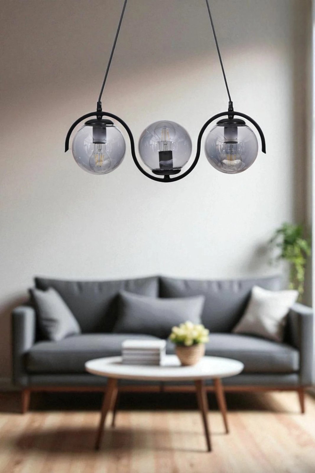 Llambadar Opviq, 9011-4, metal dhe xham, ngjyrë gri dhe e zezë