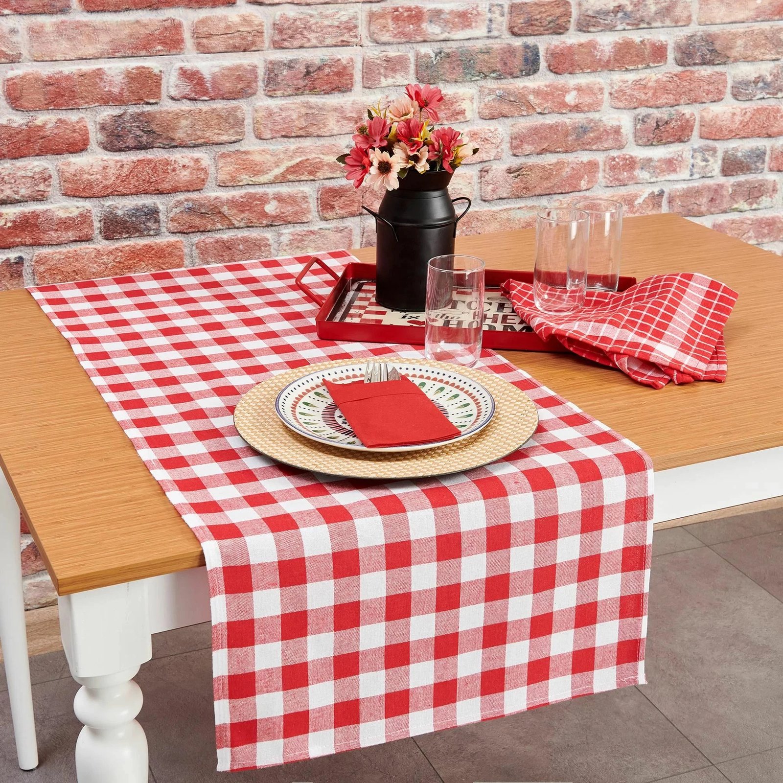 Set rrëshqitës tavoline (2 copë), Hermia, me katrorë, e kuqe