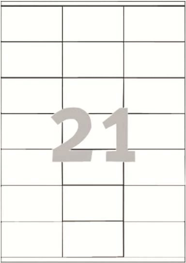 Etiketa vetëngjitëse, Avery Zweckform 3481, 70 x 41 mm, A4, 100 fletë, 2100 etiketa, e bardhë