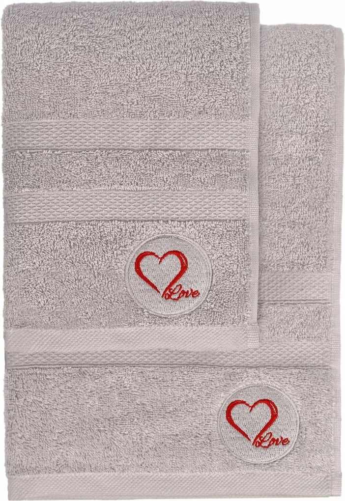 Set peshqirësh duarsh dhe banje (2 copë), Mijolnir, Love, gri Set peshqirësh duarsh dhe banje (2 copë), Mijolnir, Love, gri