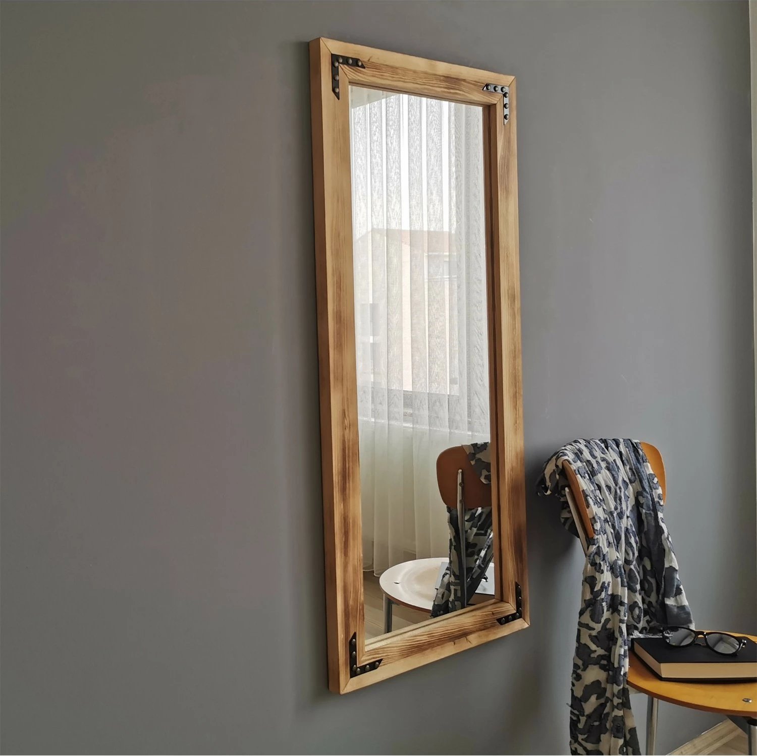 Pasqyrë Bohemian, dru i fortë pishe, ngjyrë arre, 50x110cm, 50110ES