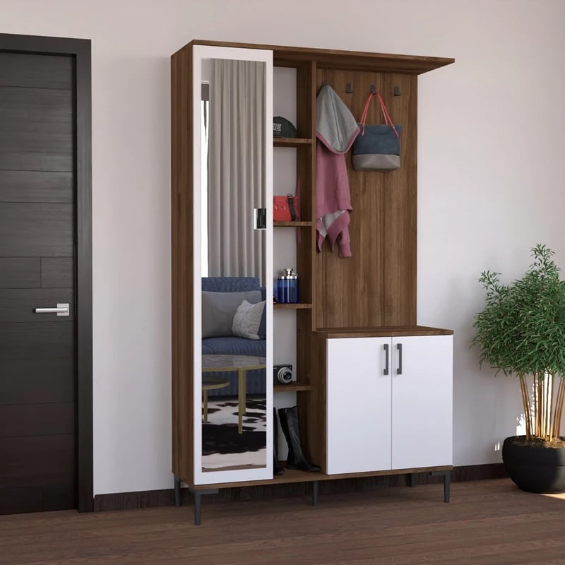 Mobilier hyrës Melena me pasqyrë e varëse, ngjyrë e bardhë-karamel, 120x37.5x199cm