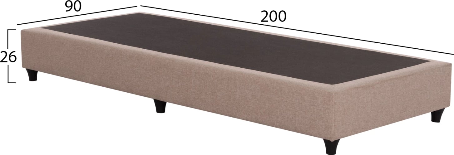 Bazë krevati një-personësh, stof bezhë, këmbë të zeza, për dyshek 90x200cm, SIGGY FH722.30