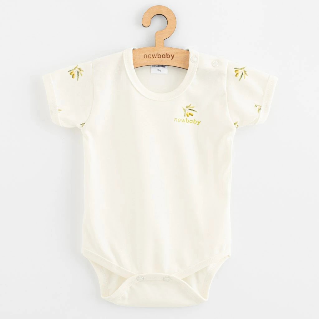 body bebe, New Baby Olives, 100% pambuk organik, me mëngë të shkurtra, madhësi 74 (6-9m), bezhë