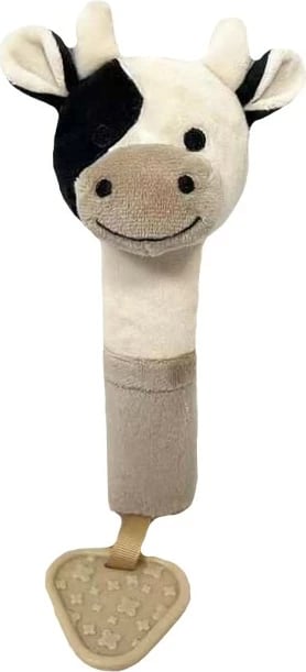 Lodër zëri për foshnje TULILO, model lopë, 17 cm, pelushi, bezhë/zezë/krem