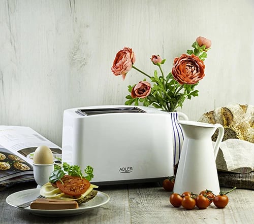 Toster, Adler, AD 3216, 2 feta, 1000W, me rrjetë ngrohëse për bukë/rolle, i bardhë