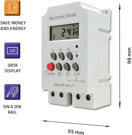 Programator kohe elektronik Qoltec PC0629, për shinë DIN, i bardhë