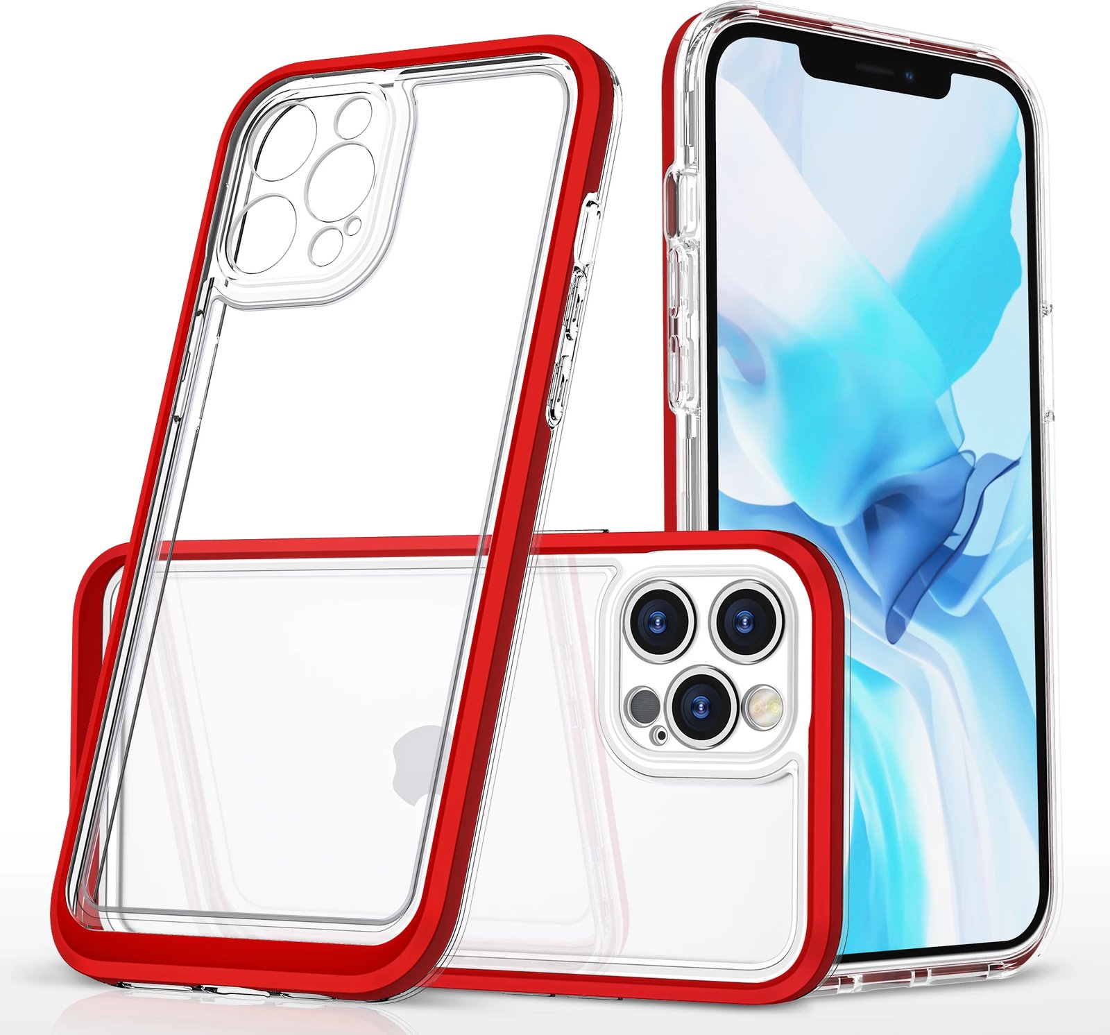 Mbështjellës Hurtel Hybrid Armor Clear 3 in 1 për iPhone 12 Pro, Transparent me të kuqe