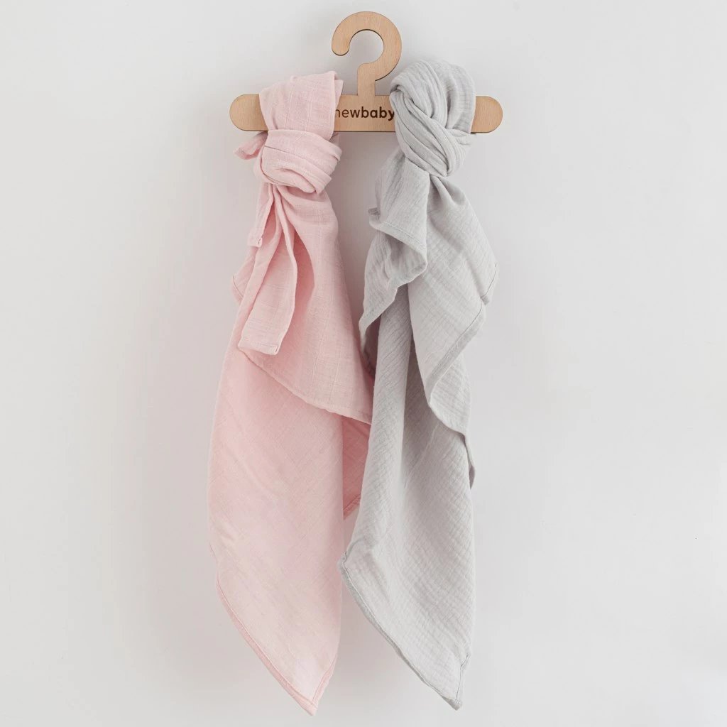 pelena muslin, New Baby, 60x80 cm, set 2 copë, rozë dhe gri