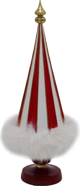 Dekor pemë Krishtlindjesh, ngjyrë e bardhë, e kuqe, ari, 12x12x33cm