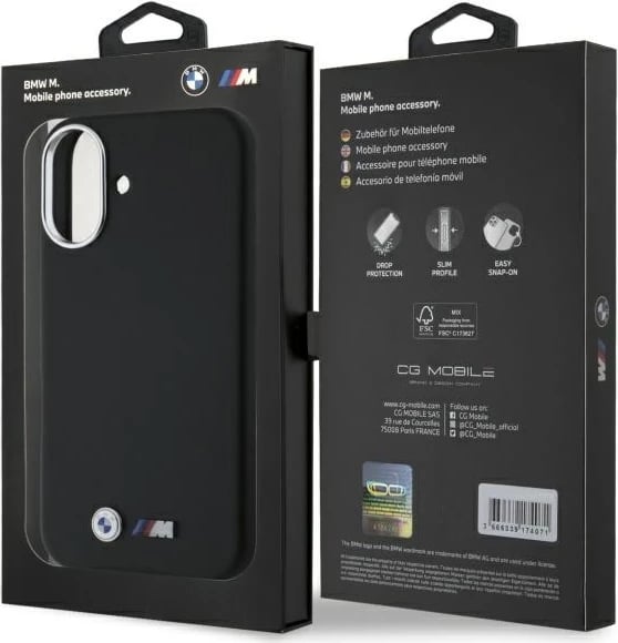 Mbështjellës BMW M Smooth Full Wrapped Metal MagSafe për iPhone 16, Zi