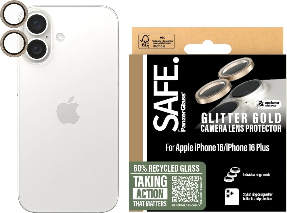 Mbrojtës kamerë PanzerGlass për iPhone 16/16 Plus, glitter gold