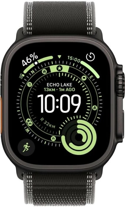 Smartwatch, Apple Watch Ultra 3 GPS + Cellular MF1H4QP/A, 49 mm, titani, OLED LTPO Retina, 64 GB, bateri deri 42 orë, rrip Trail M/L, e zezë