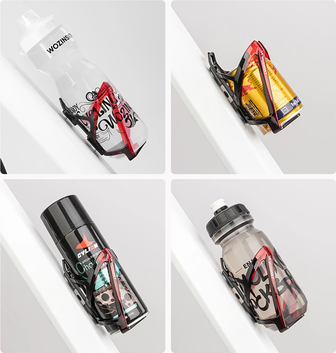 Mbajtës shishe biçiklete, Wozinsky, WUR-01BR, PC 35 g, montim në kornizë, 135x77 mm, zi e kuqe