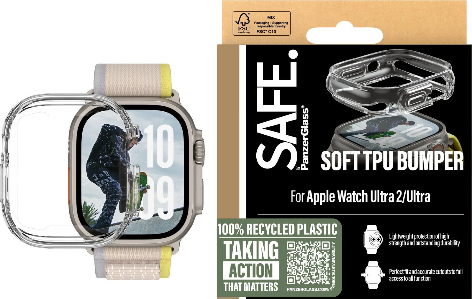 Mbështjellës PanzerGlass SAFE TPU për Apple Watch Ultra 2, transparent