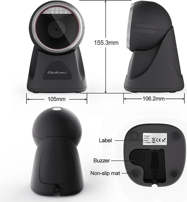 Lexues barkodesh stacionar Qoltec 50879, 1D/2D, USB, i zi