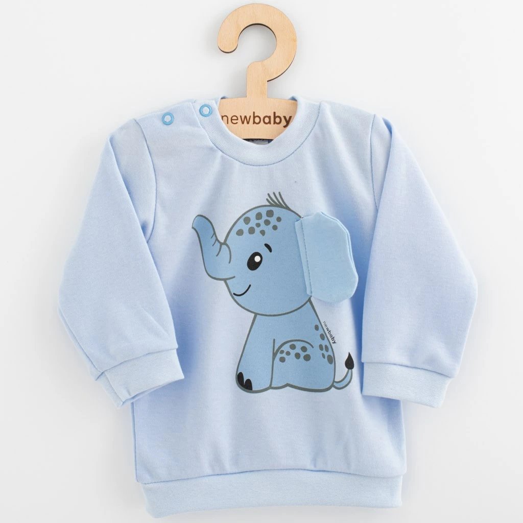 Set bebesh 2-pjesësh, New Baby Happy Elephant, bluzë me mëngë të gjata + pantallona, pambuk 100%, madhësi 56 (0-3m), djem, blu