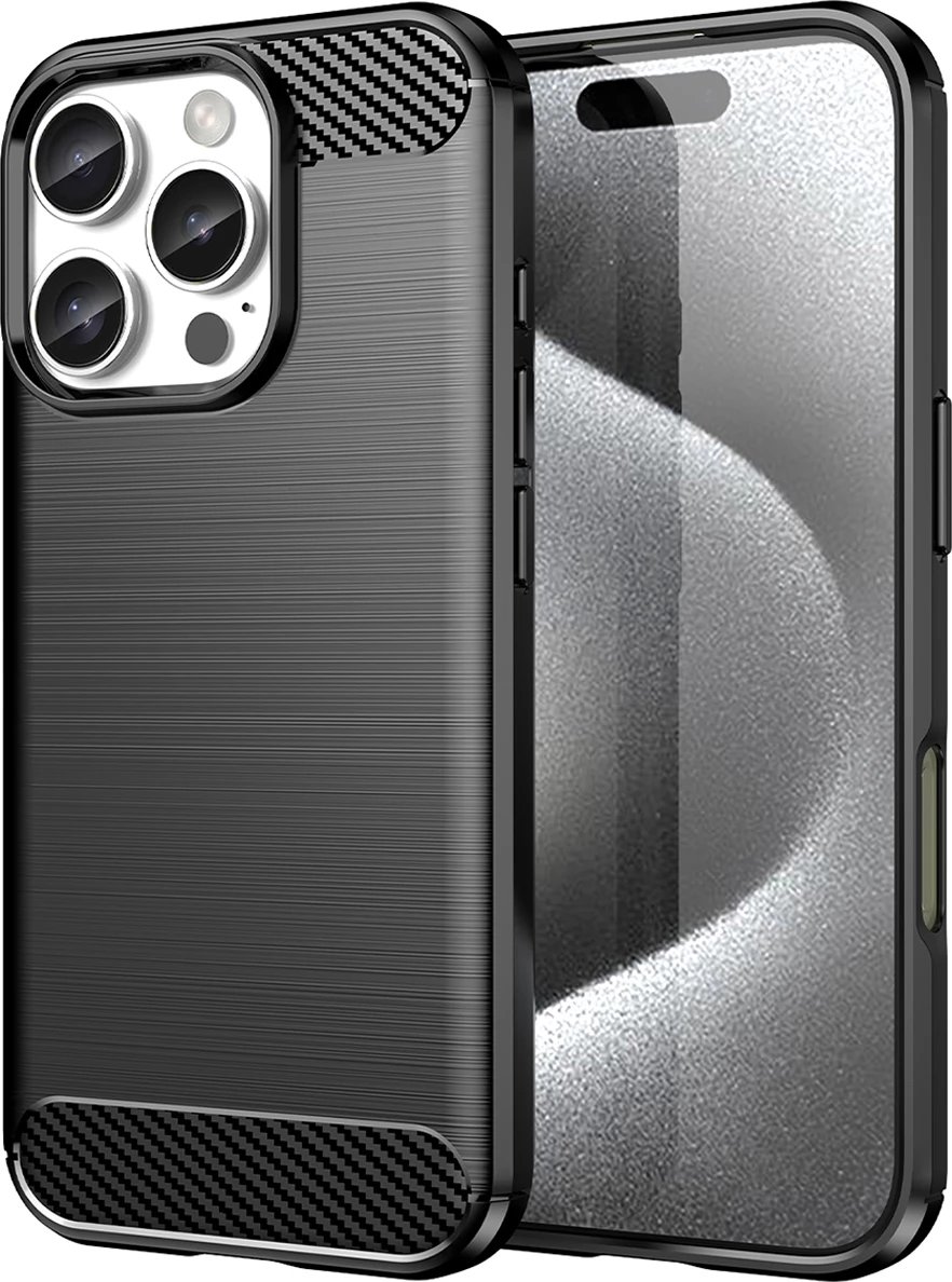 Mbështjellës Hurtel Carbon Case për iPhone 16 Pro, TPU, i zi