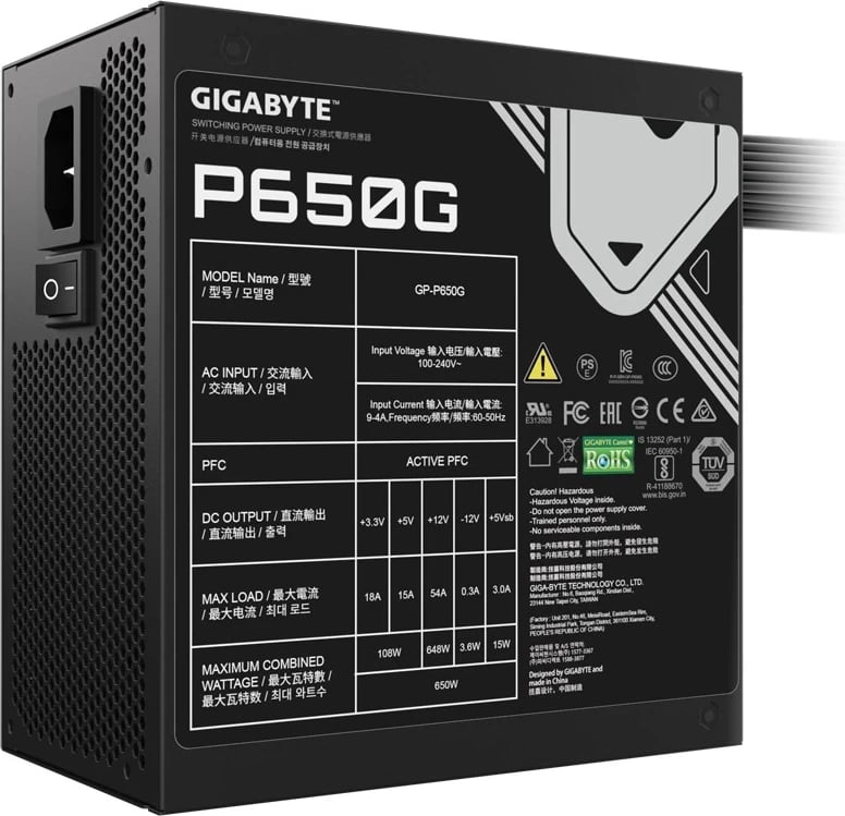 Burimi i Energjisë Gigabyte GP-P650G, 650 W, 20+4 pin ATX, i Zi