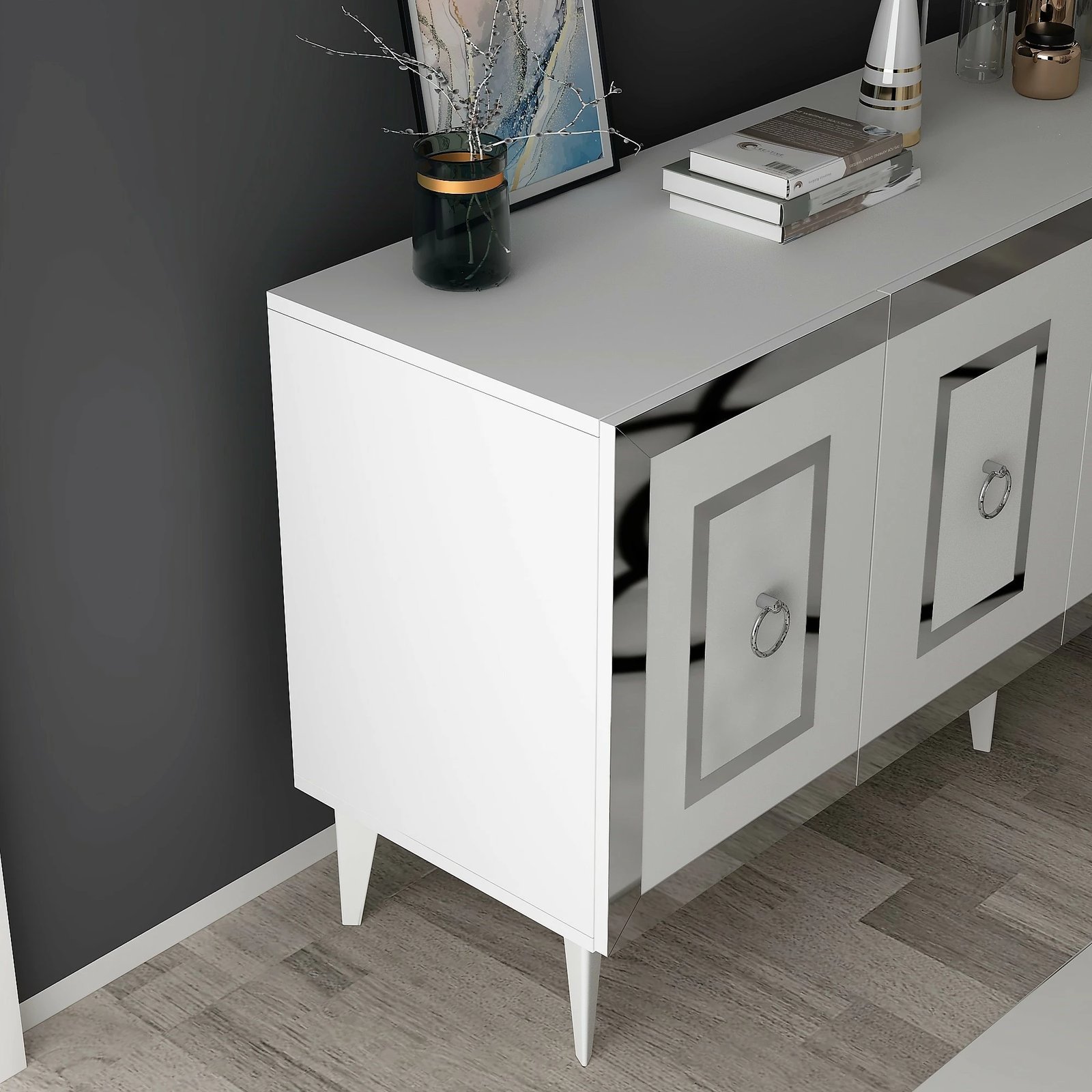 Konsol Skye Decor, e bardhë, argjend